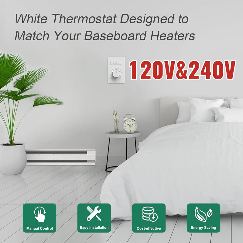 YeloDeer Dual Voltage (110V-265V) 4-Wire Manual Electric Baseboard Heater Thermostat for Home - Image 2